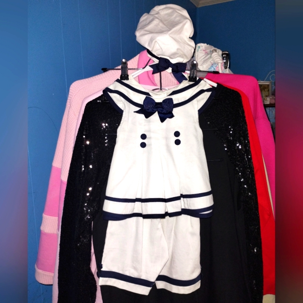 Vintage Sailor Set White and Navy 12months with matching hat
